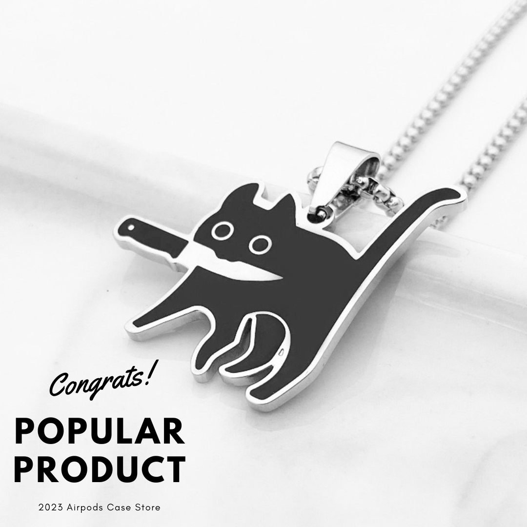Necklace】面白いナイフをかむ猫 ネックレス – AirpodsCaseStores