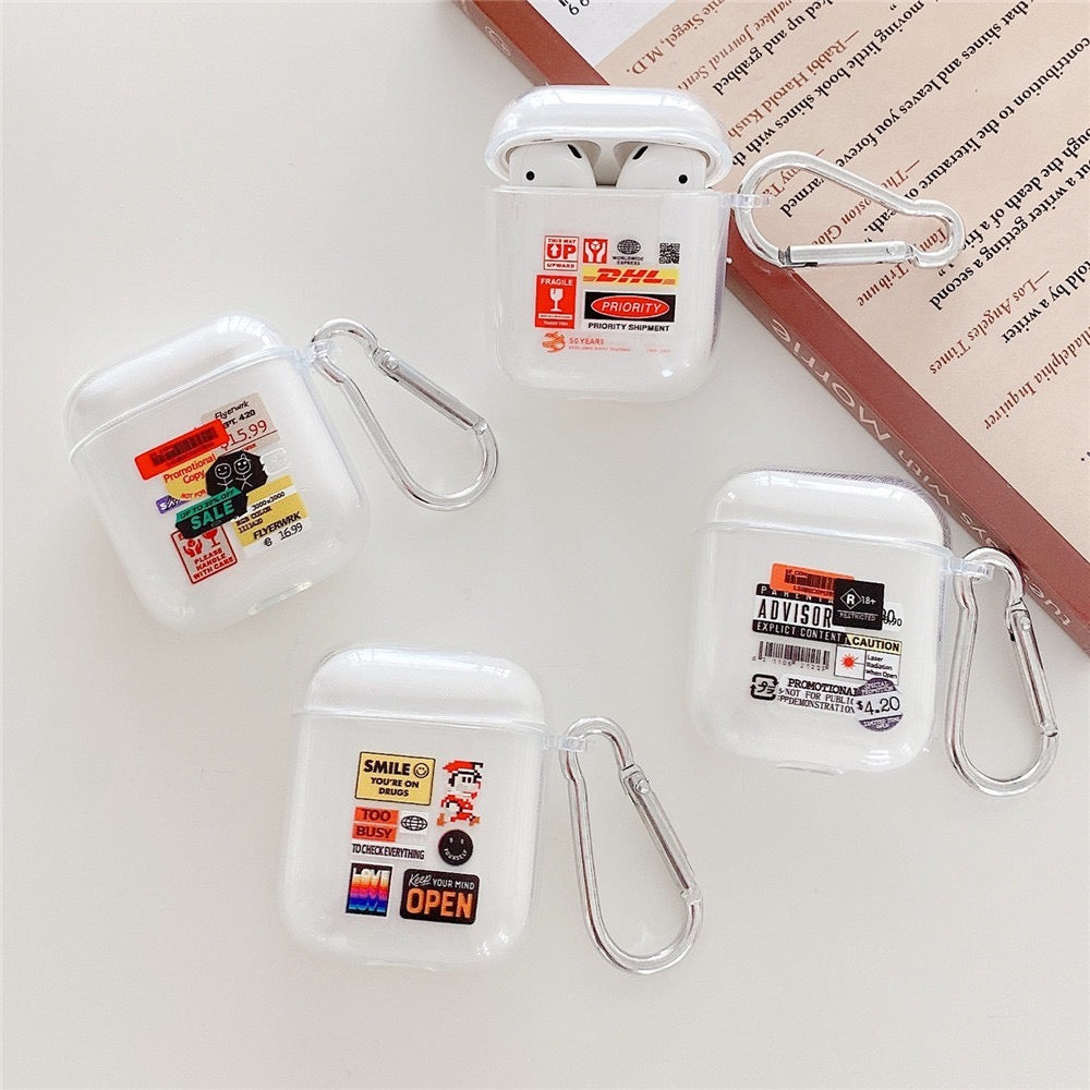 Airpods Case】おしゃれ 透明 クリア レトロ ラベル シール Airpods