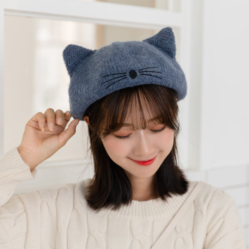 【HAT】ねこ 猫耳 ベレー帽 ウール フエルト 11色