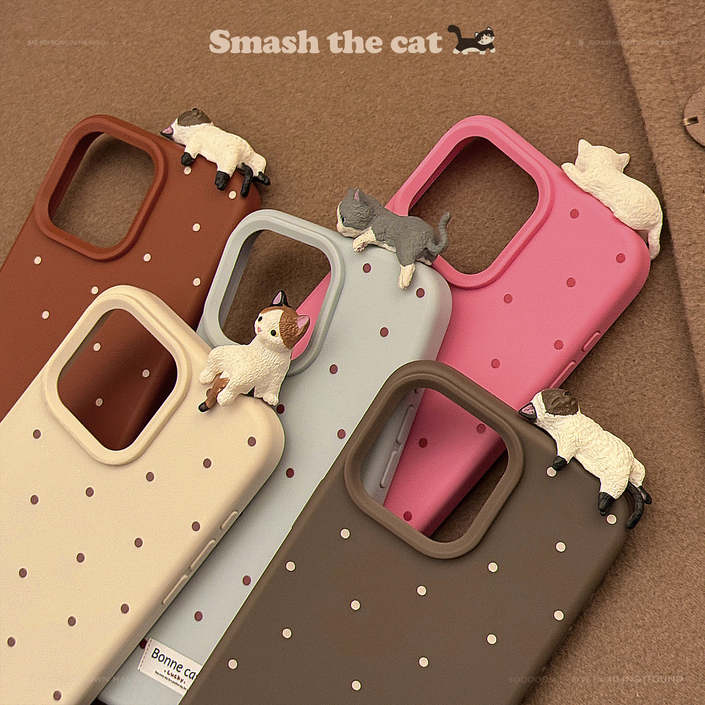 【IPHONE CASE】ねこ 寝るポーズ ドット柄 IPHONE ケース