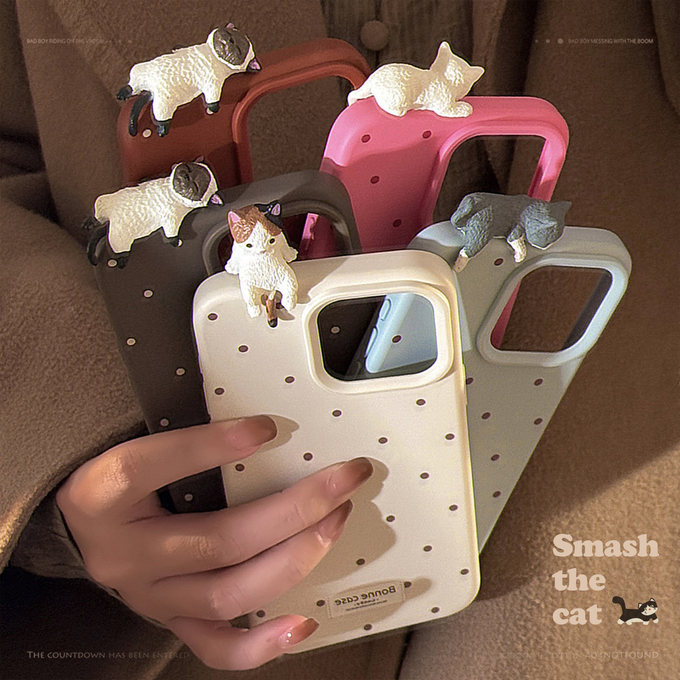 【IPHONE CASE】ねこ 寝るポーズ ドット柄 IPHONE ケース