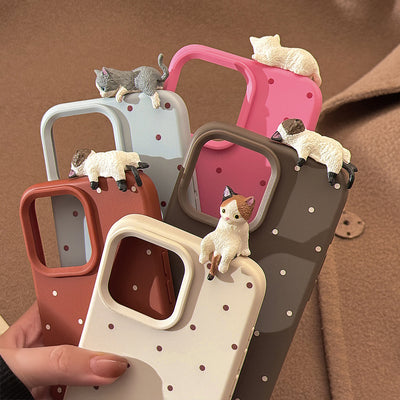 【IPHONE CASE】ねこ 寝るポーズ ドット柄 IPHONE ケース