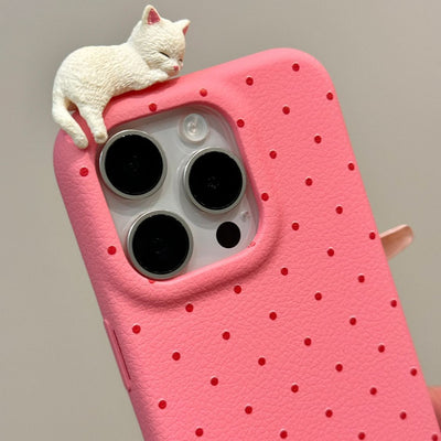 【IPHONE CASE】ねこ 寝るポーズ ドット柄 8色 IPHONE ケース