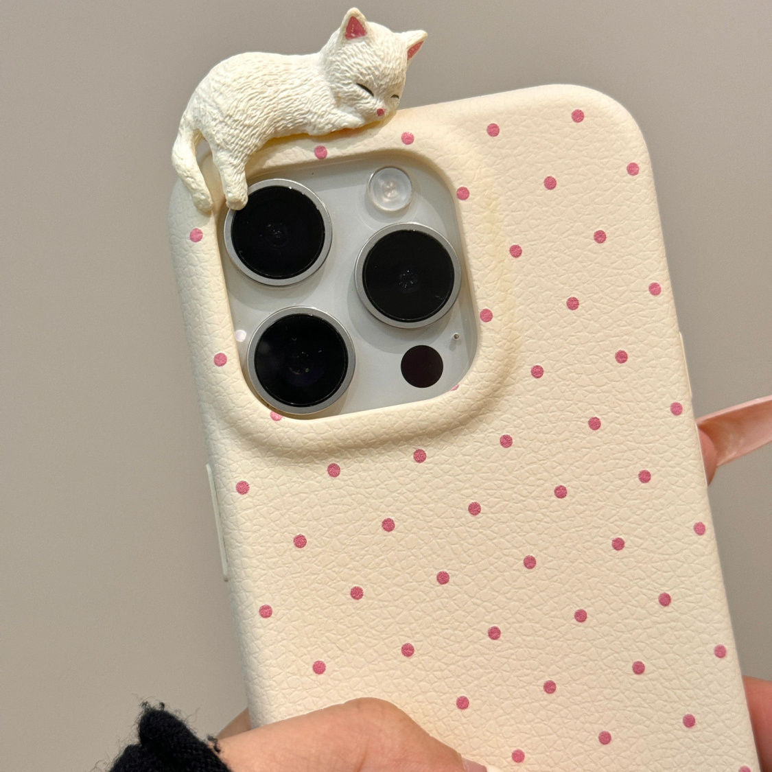 【IPHONE CASE】ねこ 寝るポーズ ドット柄 8色 IPHONE ケース