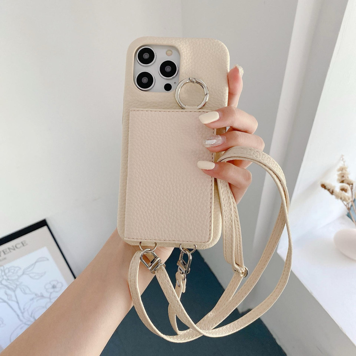 【IPHONE CASE】スマホショルダー 12色 化粧鏡付き iPhone ケース IPHONE 14/15