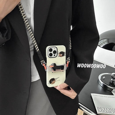 【iPhone Case】ダックスフンド ストラップ付き iPHONEケース