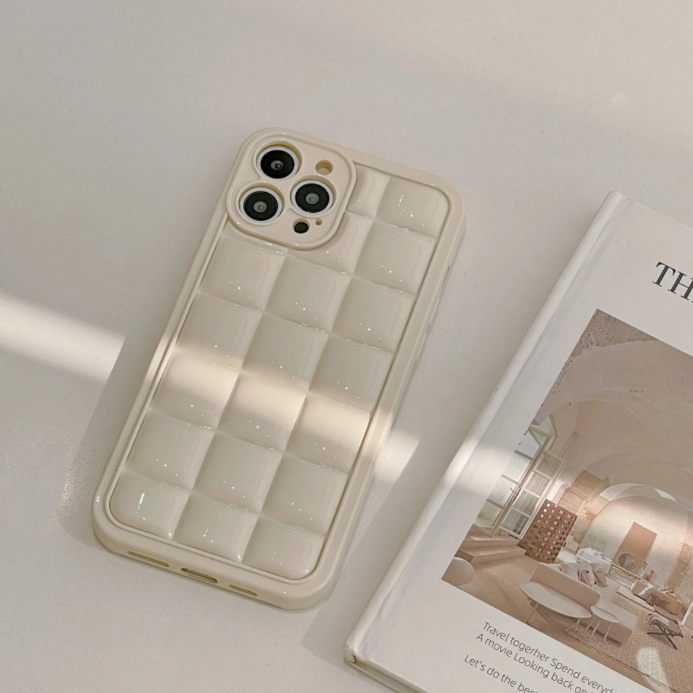 【iPhone Case】 韓国人気 シンプル 立体 四角 乳白色 iPhoneケース IPHONE 14