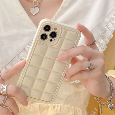 【iPhone Case】 韓国人気 シンプル 立体 四角 乳白色 iPhoneケース IPHONE 14