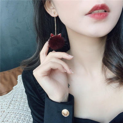 【Earrings】 モコモコネコピアス&イヤリング