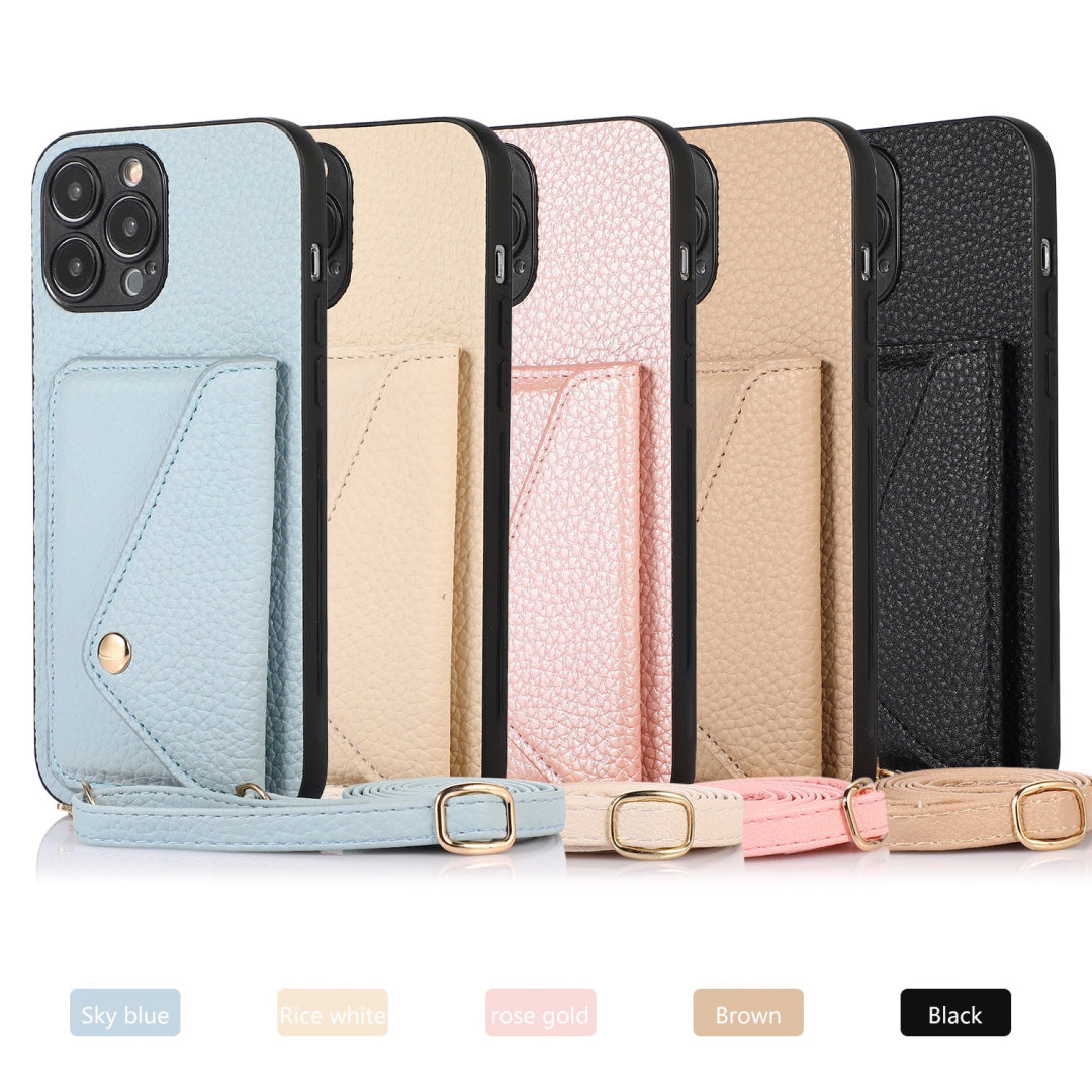 【iPhone Case】オシャレ 5色 レディース 韓国  人気  革  背面収納 スマホショルダーストラップ カード入れカード収納  リング付き ショルダー iPhoneケース