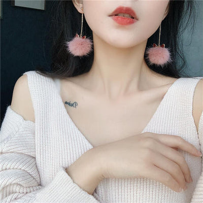 【Earrings】 モコモコネコピアス&イヤリング