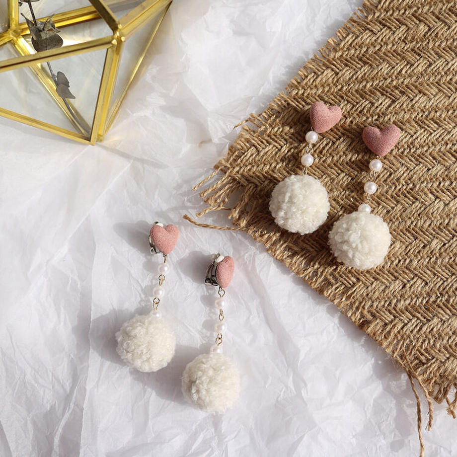 【Earrings】 おしゃれモコモコハートピアス&イヤリング