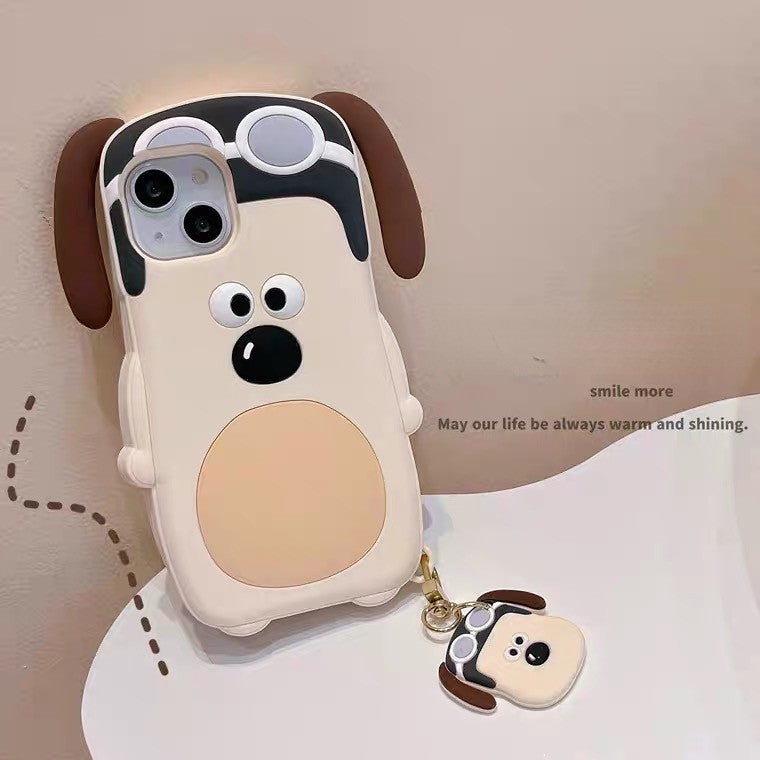 【iPhone Case】可愛い ワンちゃん メガネ いぬ  長い耳 犬 チャーム付スマホケース  iPhoneケース