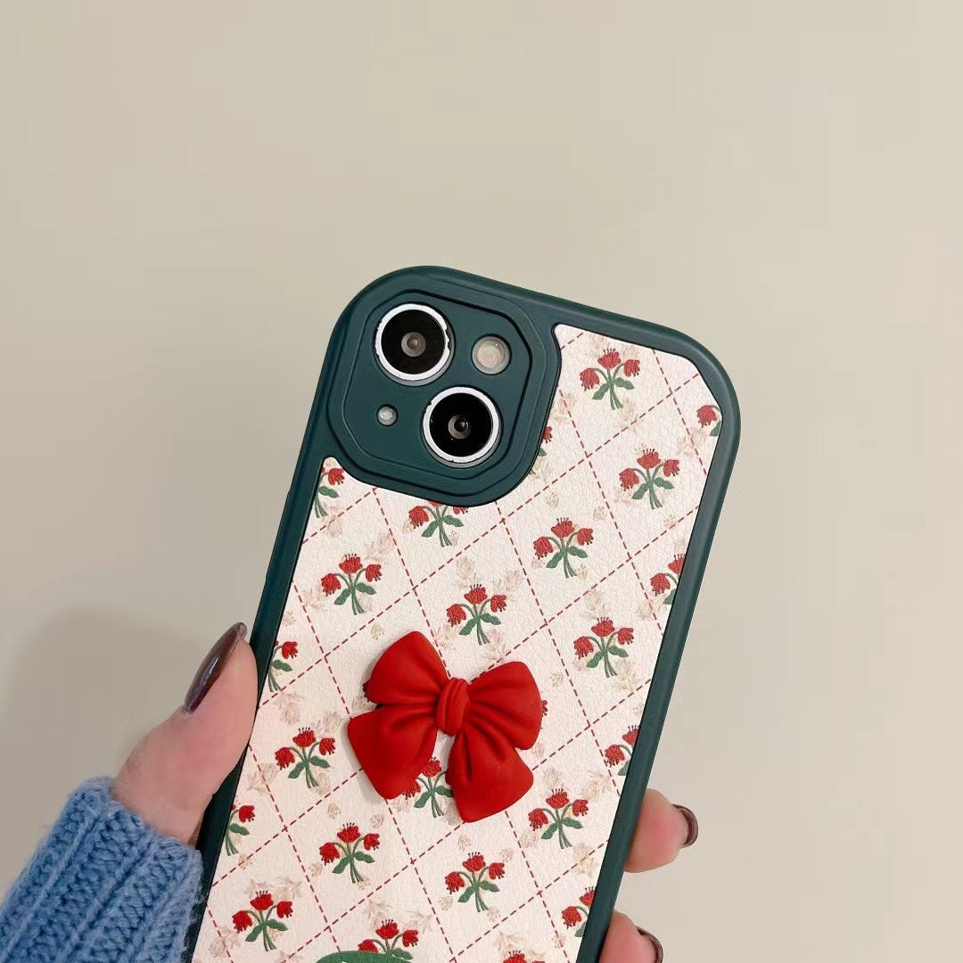 【iPhone】かわいい赤リボン・お花柄iPhoneケース