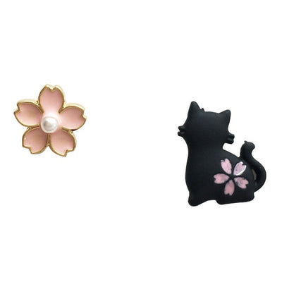【Earrings】桜と白黒キャットのイヤリング＆ピアス