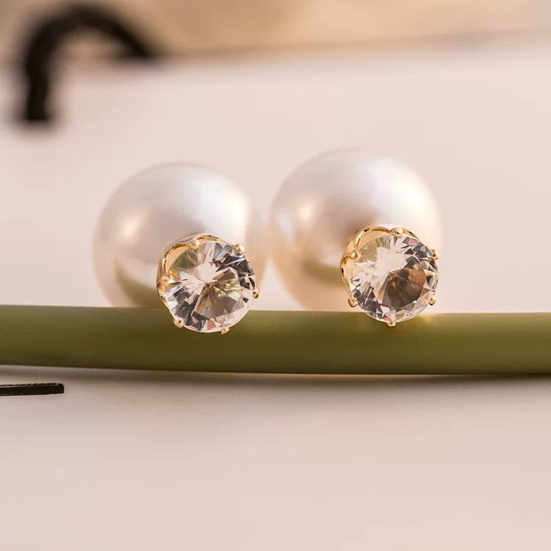 【Earrings】カワイイ人気ダイヤモンド＆淡水パールのピアス