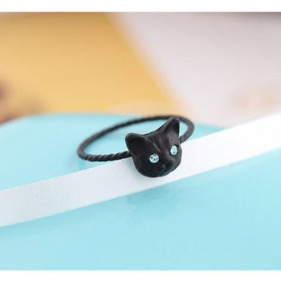 【Ring】 韓国人気猫ちゃん黒猫＆金銀猫リング