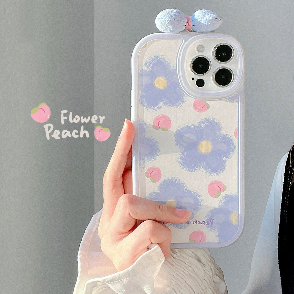 【iPhone Case】可愛い花 もも 桃 リボン  iPhoneケース