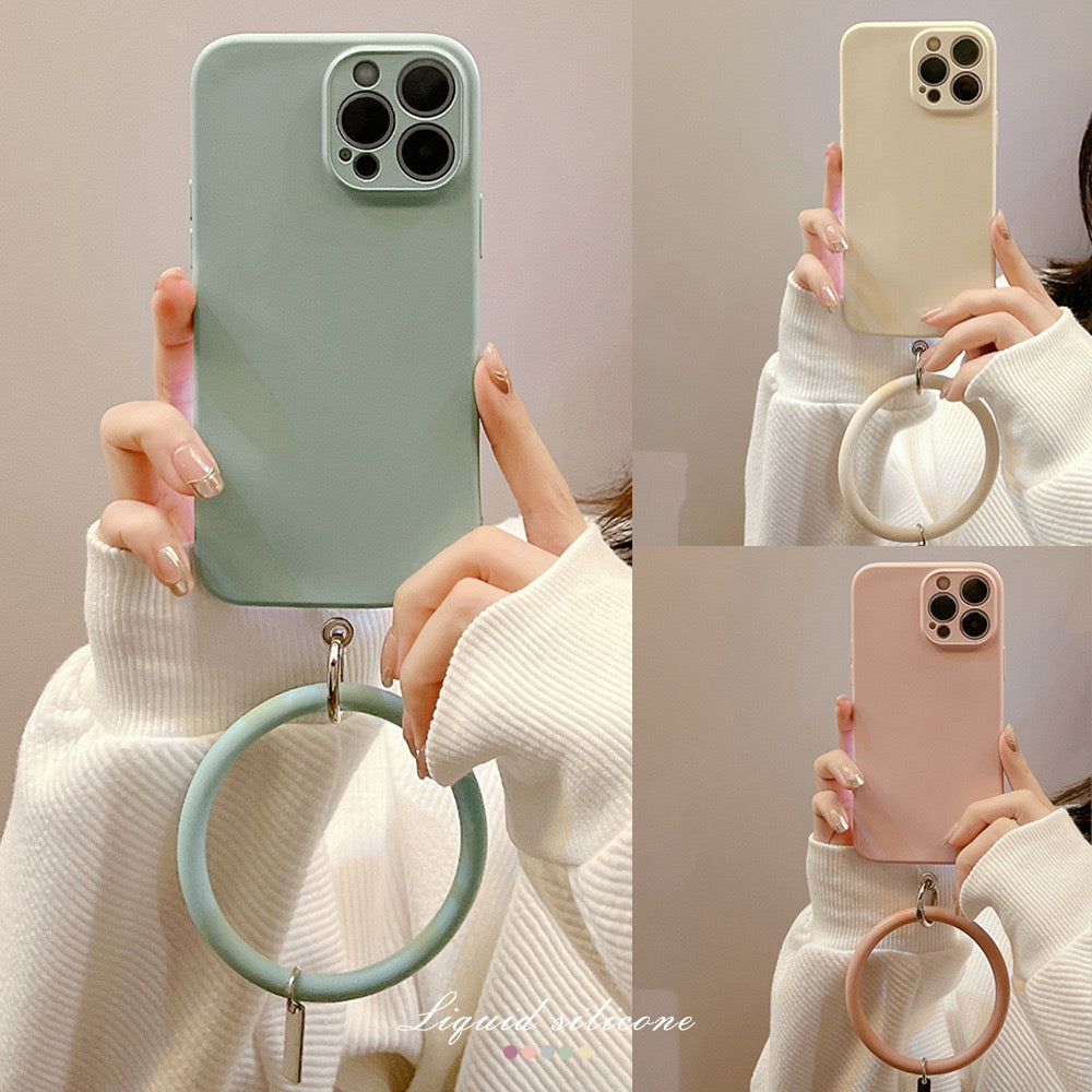 【iPhone Case】 シンプル ベルト リング付き マカロンカラー  iPhoneケース