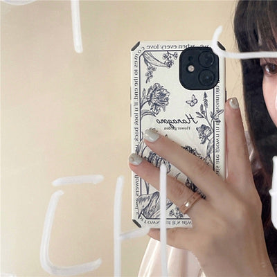 【iPhone Case】 個性的なデザイン・バラ柄ブラック&ホワイト　iPhoneケース