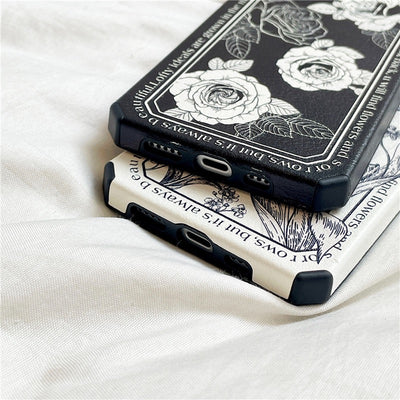 【iPhone Case】 個性的なデザイン・バラ柄ブラック&ホワイト　iPhoneケース