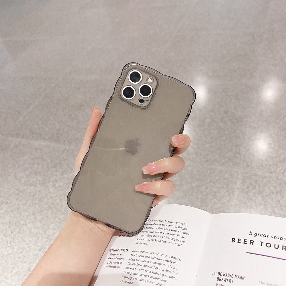 【iPhone Case】人気 透明クリア 4色 ウェーブカット 韓流 オシャレ iPhoneケース