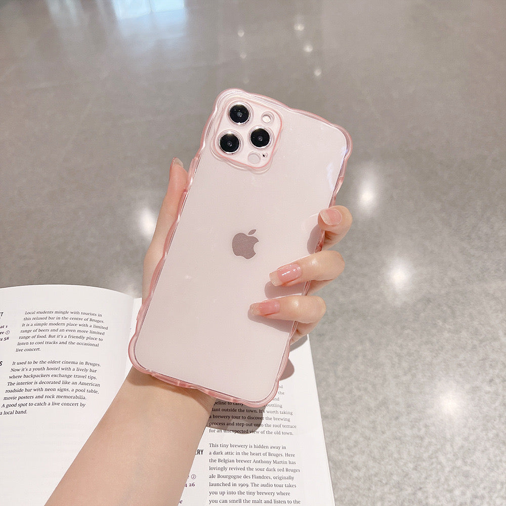 【iPhone Case】人気 透明クリア 4色 ウェーブカット 韓流 オシャレ iPhoneケース