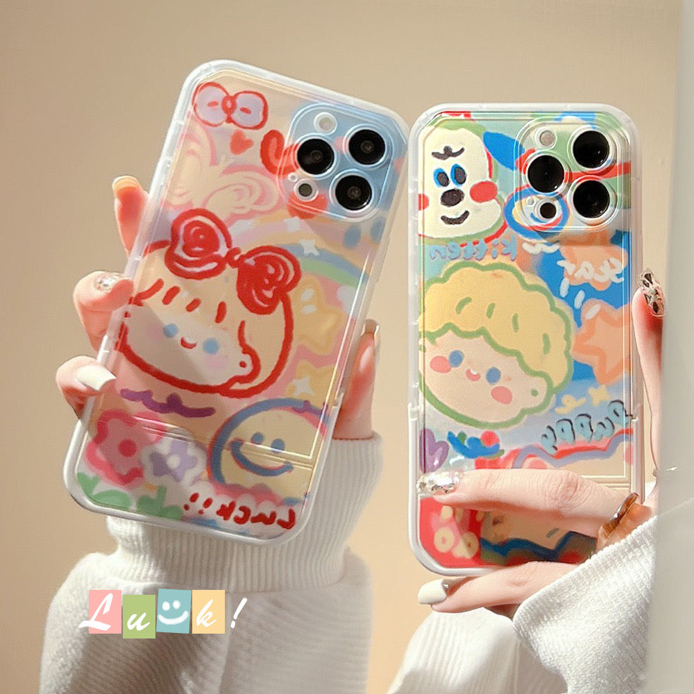 【iPhone Case】カップル   ペア スタンド 落書き漫画 インスタ映え iPhoneケース