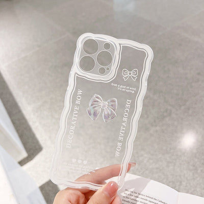 【iPhone Case】蝶ネクタイ リボン スリング付き 白いハート 透明 iPhoneケース