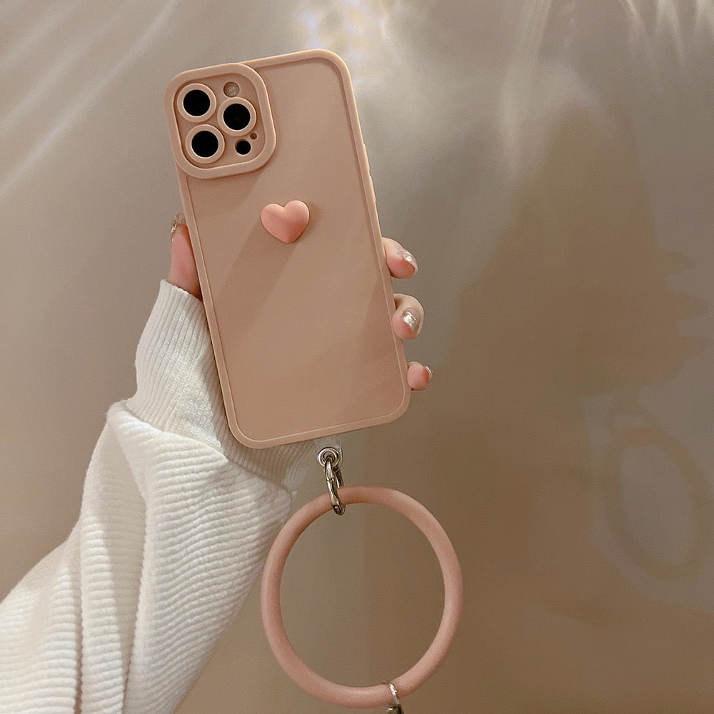 【iPhone Case】 シンプルハート 立体 シンプル リング付き マカロンカラー  iPhoneケース