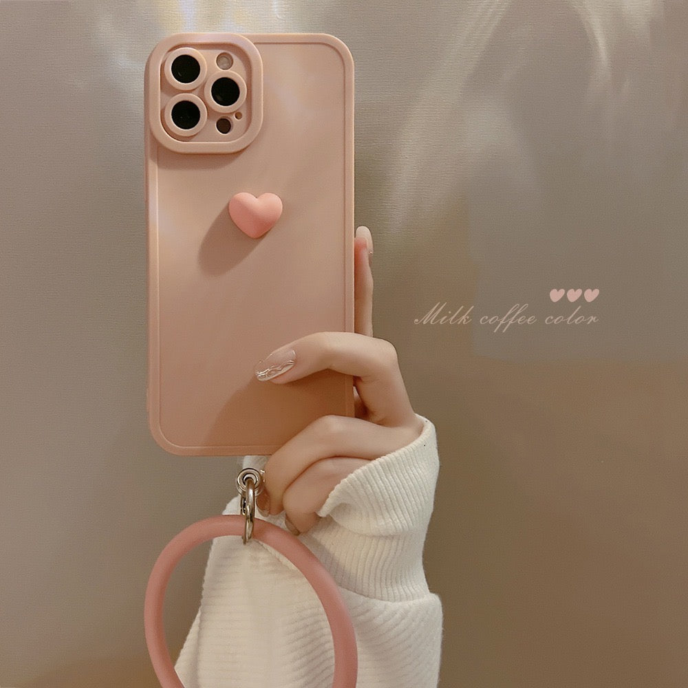 【iPhone Case】 シンプルハート 立体 シンプル リング付き マカロンカラー  iPhoneケース