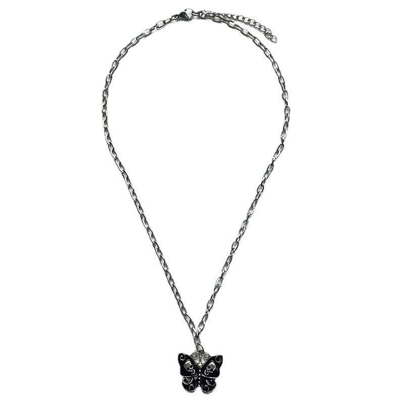 【Necklace】個性 蝶とスカル ネックレス
