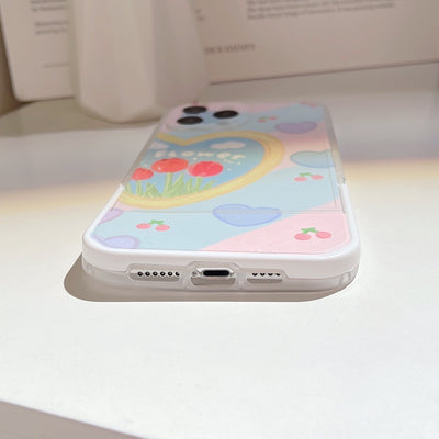 【iPhone Case】油絵 可愛い花 ハート 落下防止 リングストラップ付き iPhoneケース