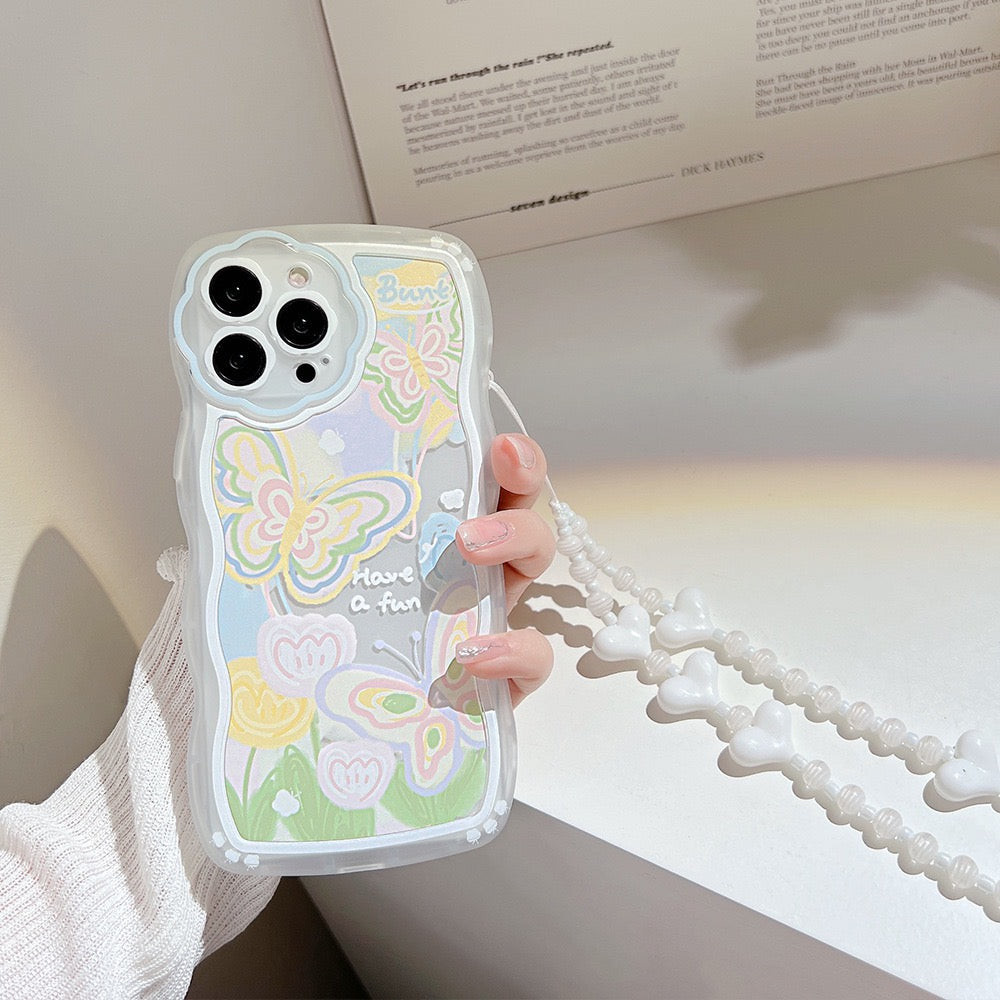 【iPhone Case】蝶 ハート可愛い リングストラップ付き 落下防止  iPhoneケース