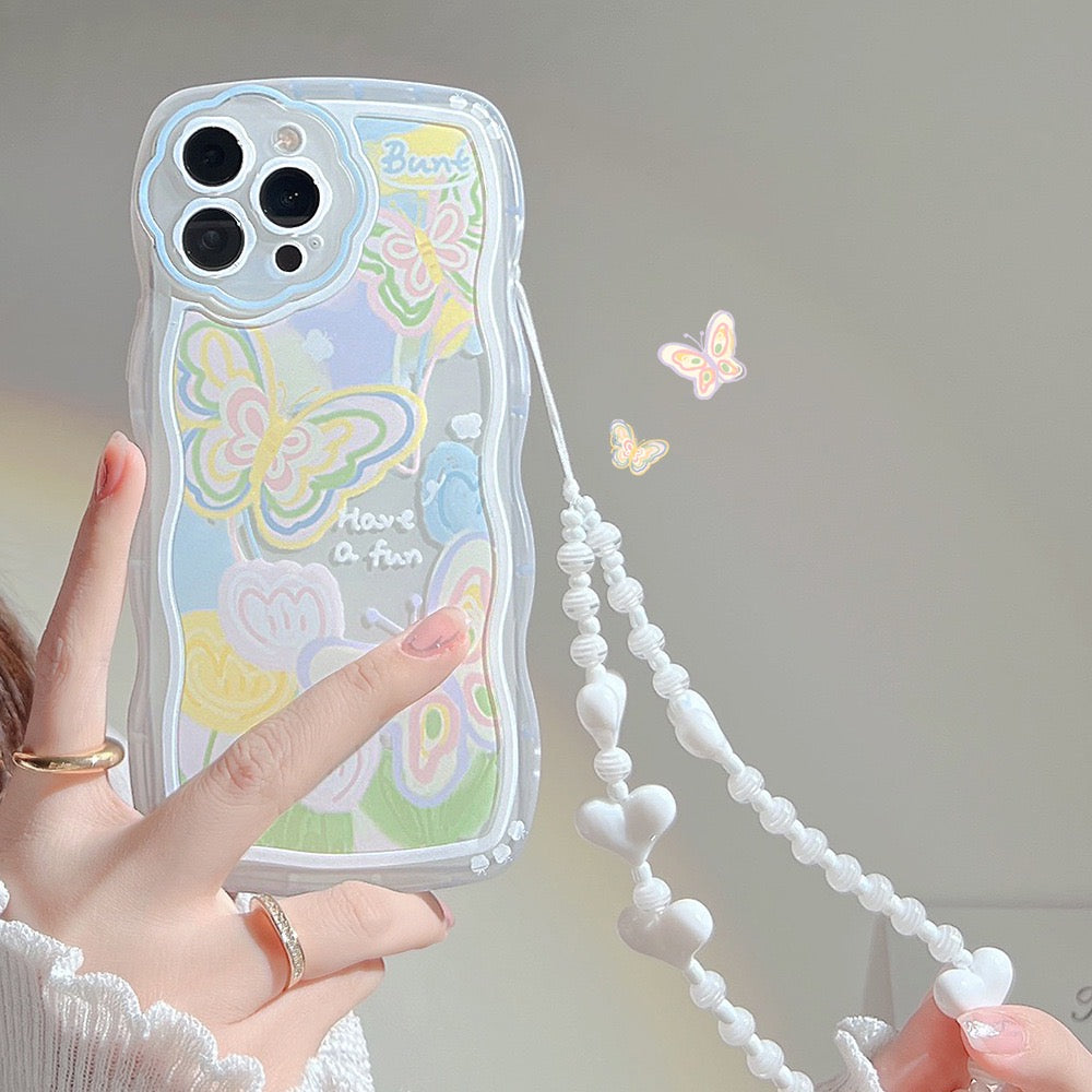 【iPhone Case】蝶 ハート可愛い リングストラップ付き 落下防止  iPhoneケース