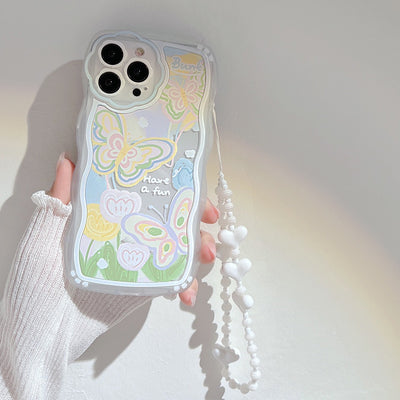 【iPhone Case】蝶 ハート可愛い リングストラップ付き 落下防止  iPhoneケース