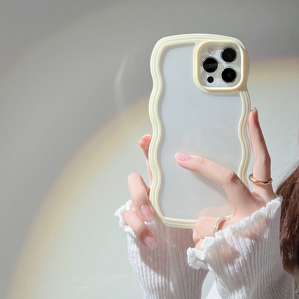 【iPhone Case】人気 カラーフル 透明クリア 6色 ウェーブカット レインボー iPhoneケース