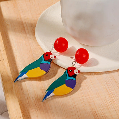 【Earrings】鳥 五色の花 オウム マグパイ ピアス