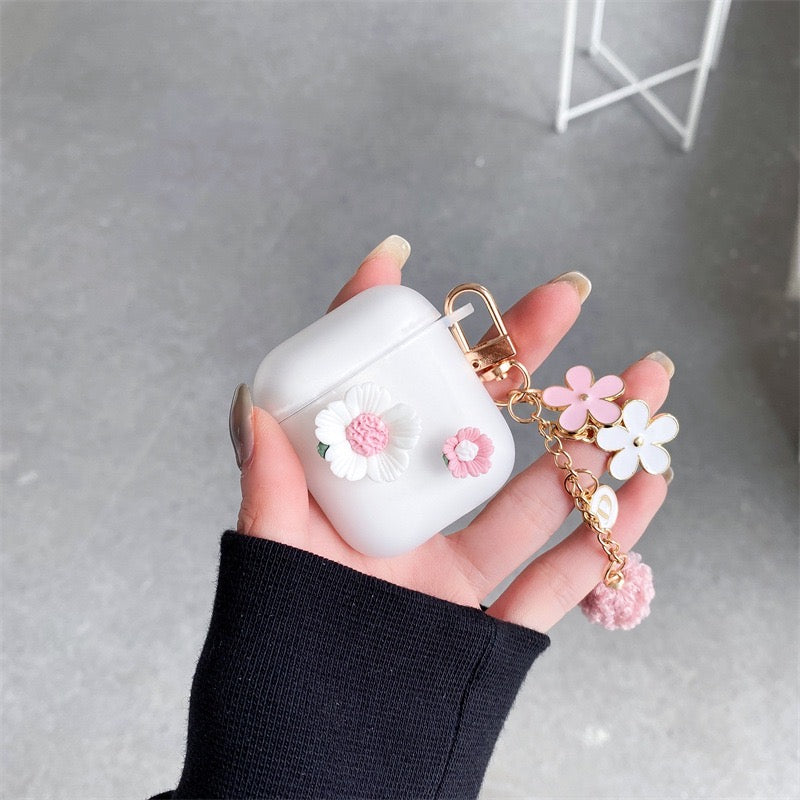 【Airpods Case】 可愛い花 ピンク ホワイト  AIRPODS/ AIRPODS PRO/AIRPODS 第三世代ケース