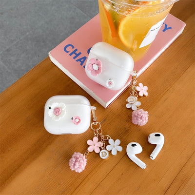 【Airpods Case】 可愛い花 ピンク ホワイト  AIRPODS/ AIRPODS PRO/AIRPODS 第三世代ケース