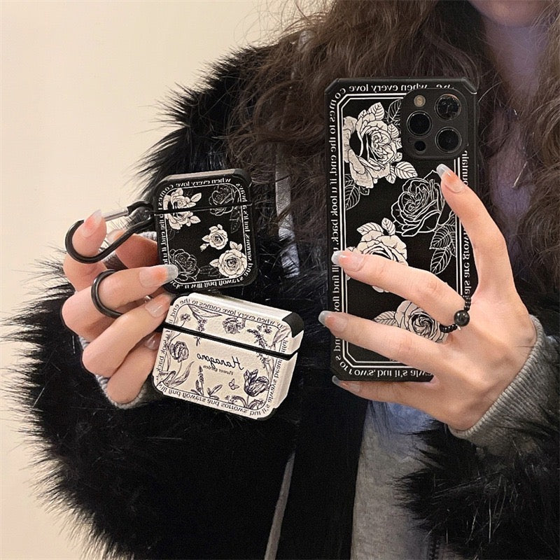 【iPhone Case】フランス黒白 バラ ローゼ 大人可愛い 人気 iPhoneケース