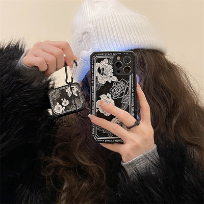 【iPhone Case】フランス黒白 バラ ローゼ 大人可愛い 人気 iPhoneケース