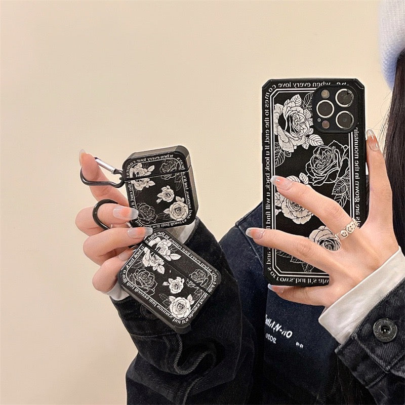 【iPhone Case】フランス黒白 バラ ローゼ 大人可愛い 人気 iPhoneケース