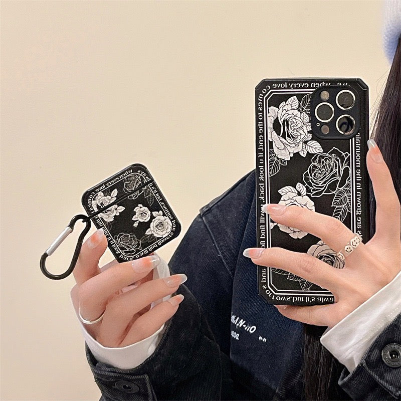 【iPhone Case】フランス黒白 バラ ローゼ 大人可愛い 人気 iPhoneケース