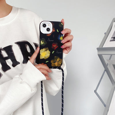 【iPhone Case】花 おしゃれ  個性 絵  ストラップ  おしゃれ  パラコード付き iPhoneケース