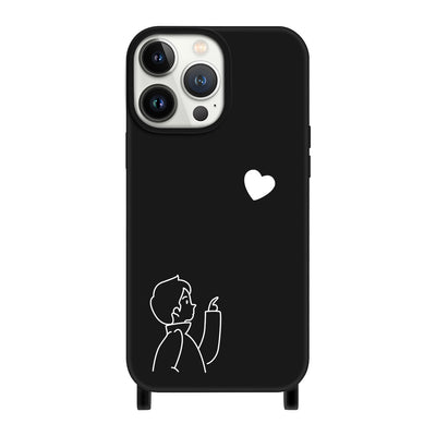 【iPhone Case】 黒ライン 男の子 人気 ハート  おしゃれ  ストラップ  パラコード付き   iPhoneケース