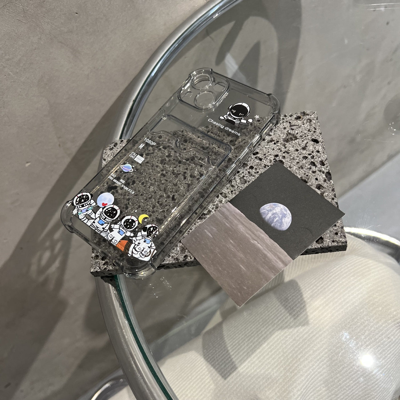 【iPhone Case】人気 可愛い 宇宙飛行士 透明感  カード収納   iPhoneケース