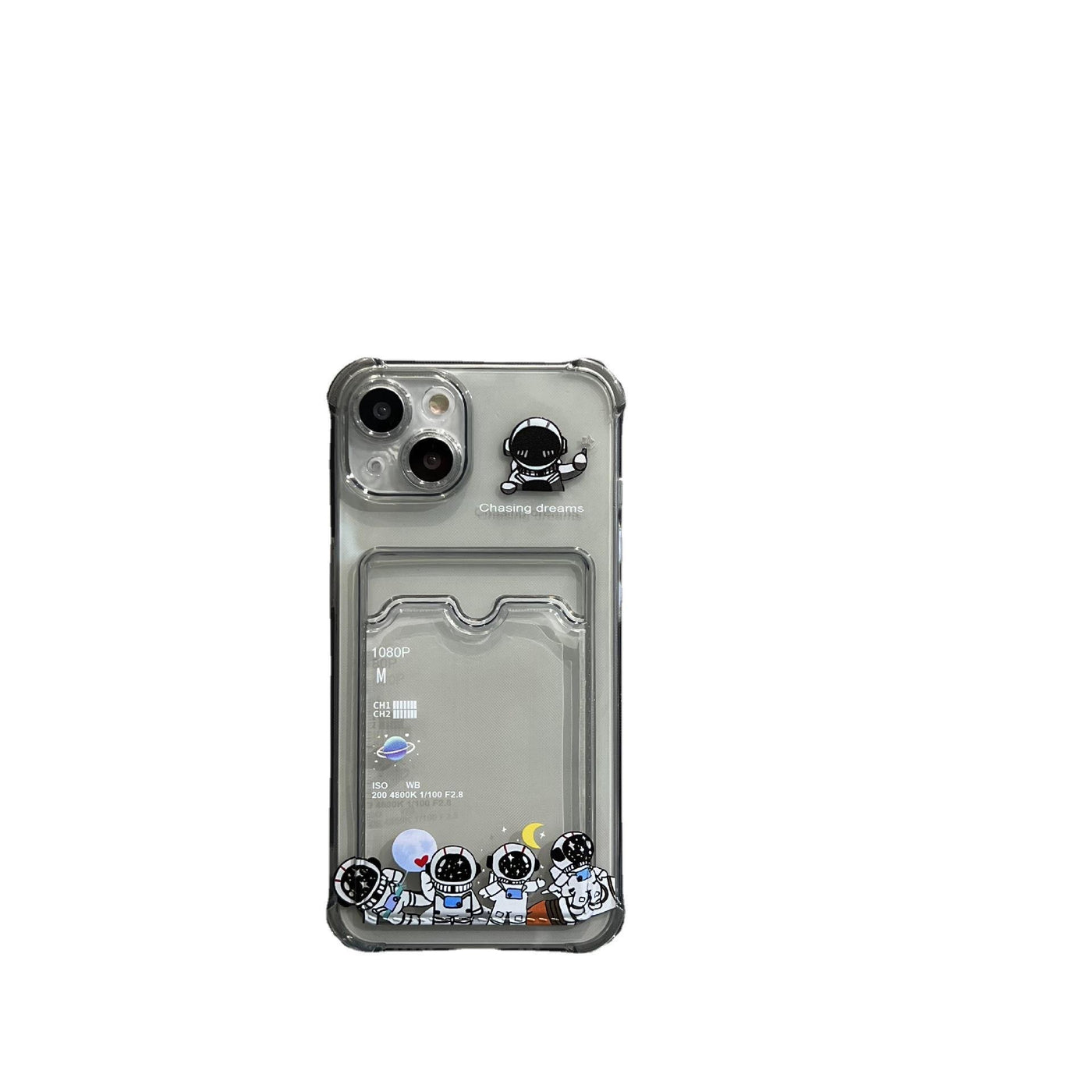 【iPhone Case】人気 可愛い 宇宙飛行士 透明感  カード収納   iPhoneケース