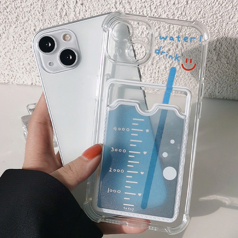 【iPhone Case】可愛い  夏限定  水  スマイリー  透明感  カード収納   iPhoneケース