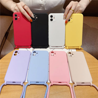 【iPhone Case】シンプル 人気 8色  パラコード付き おしゃれ ストラップ  マカロンカラー iPhoneケース